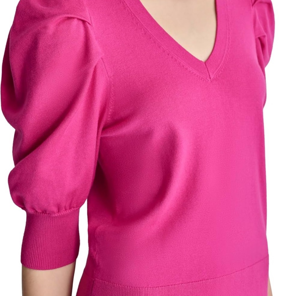 DKNY Vibrant Pink V-Neck Sweater